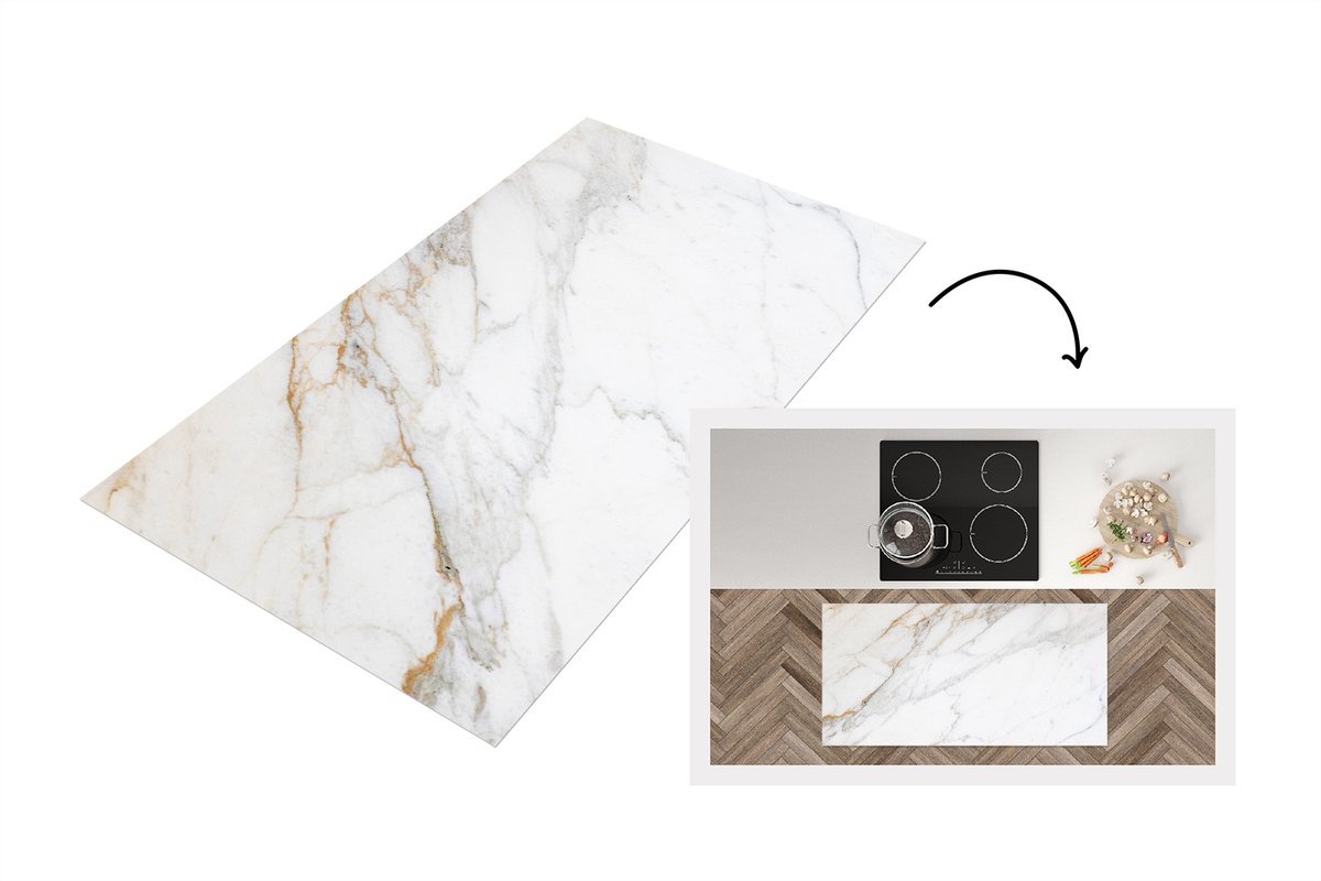 KitchenYeah Keukenloper 120x60 cm - Keukenmat vinyl Marmer - Steen - Wit - Goud - Marmerlook - Steen - Luxe - Keukenmatten loper - Keuken vloerkleed tapijt Klassiek marmer