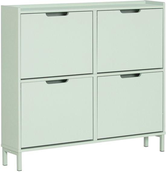 SoBuy FSR100-GR Smalle Schoenenkast met 4 Kleppen – Ruimtebesparend Schoenenrek voor Hal & Gang – Groen,100x90x19 cm