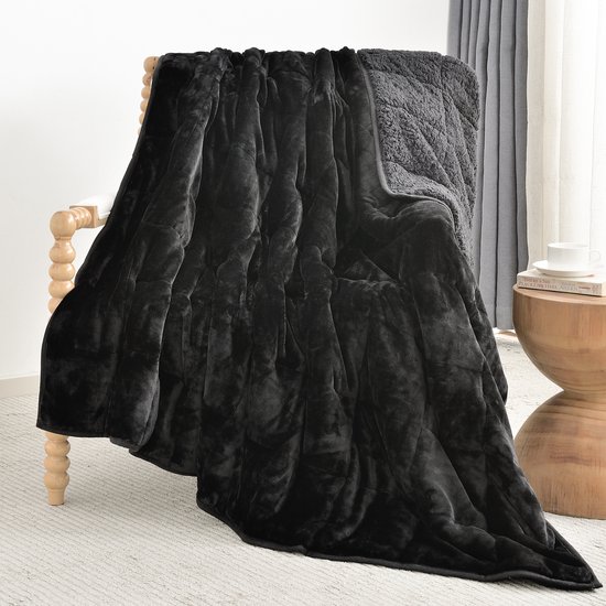 SIVIO Verzwaringsdeken 7 kg - Flanell & Sherpa Fleece Weighted Blanket - Gewichtendeken voor Diepe Slaap - 120 x 180 cm - Zwart