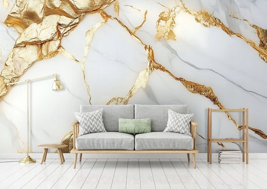 WALLARENA - Fotobehang - 200x140 cm - marmer goud met glamour voor slaapkamer en salon