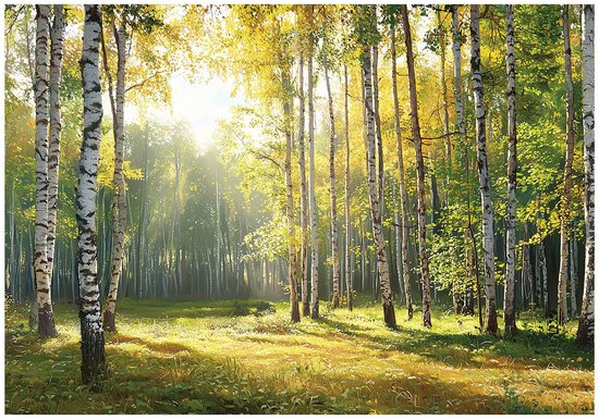 WALLARENA - Fotobehang - 400x280 cm - 3D boslandschap met bomen, natuur, groen voor slaapkamer en woonkamer