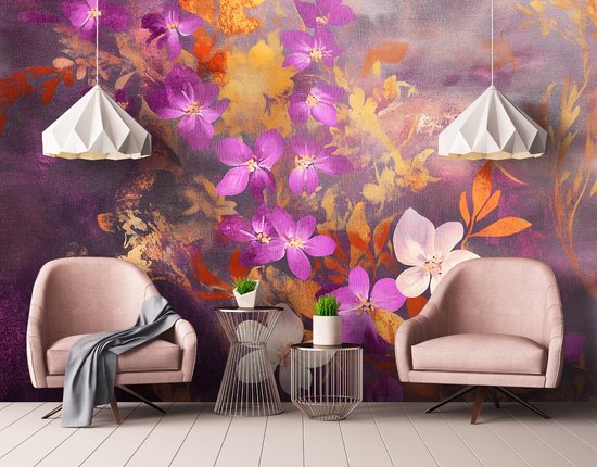 WALLARENA - Fotobehang - 400x280 cm - Roze bloemen fotobehang voor slaapkamer en woonkamer, vliesbehang