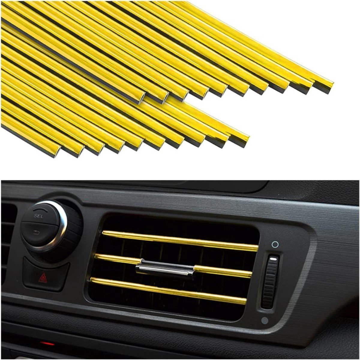 Image of 20-pack decoratieve strips voor auto-airconditioners - DIY decoratieve strips voor ventilatieroosters - Buigzame accessoires voor auto-interieurs - Decoratieve strips voor de meeste ventilatieroosters (goud)