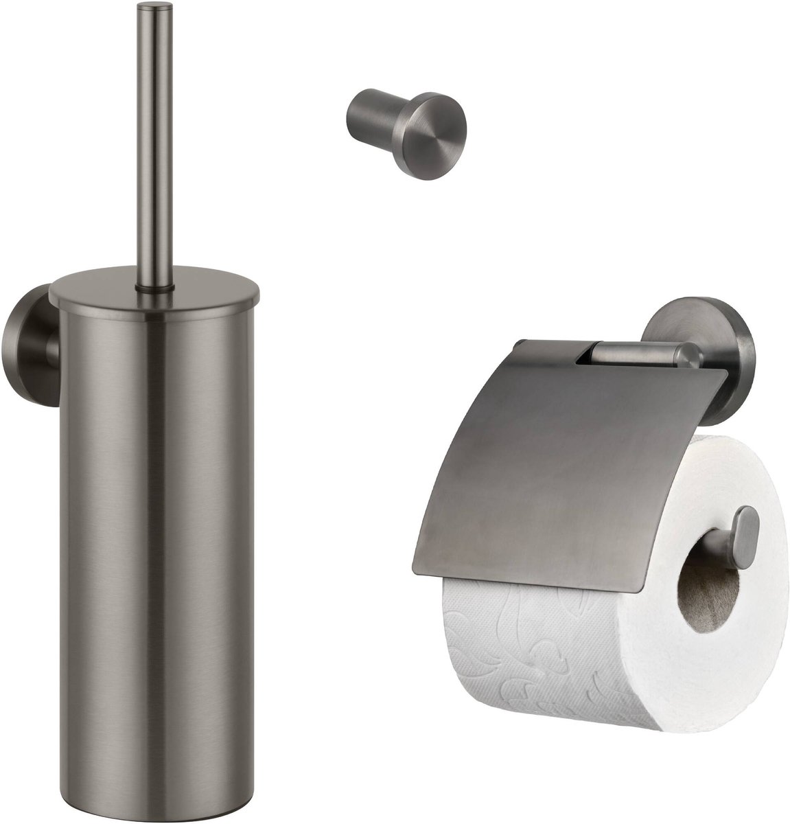 Saqu Nemo 3-delige Badkamer Accessoires - Grijs - WC Borstel, Toiletrolhouder en Handdoekhaak