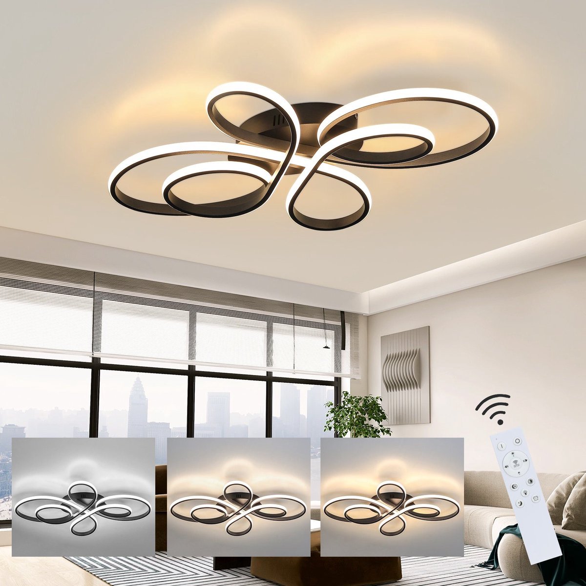 NETTLIFE Plafondlamp LED - Zwart - 80cm - 3000-6000K Dimbaar - met Afstandsbediening - Mod