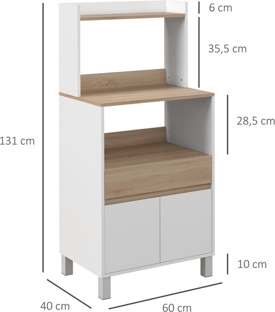 HOMCOM Meuble de cuisine multi-rangements 2 placards 4 niches tiroir coulissant dim. 90L x 40l x 120H cm panneaux particules blanc