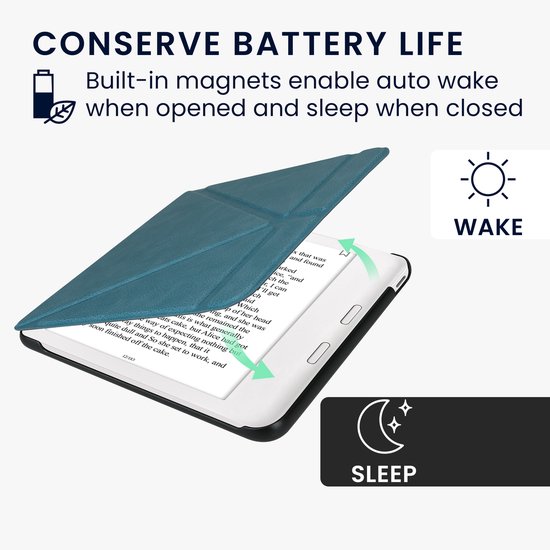 kwmobile e-reader hoesje geschikt voor Kobo Libra Colour hoes - Ereader flip case met standaard - E reader cover van kunstleer - In petrol van Merkloos — afbeelding 4