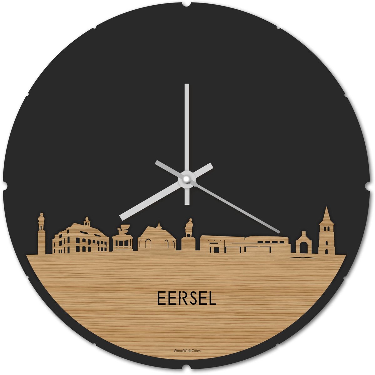 Skyline Klok Rond Eersel Bamboe hout - Ø 44 cm - Stil uurwerk - Wanddecoratie - Meer steden beschikbaar - Woonkamer idee - Woondecoratie - City Art - Steden kunst - Cadeau voor hem - Cadeau voor haar - Jubileum - Trouwerij - Housewarming -