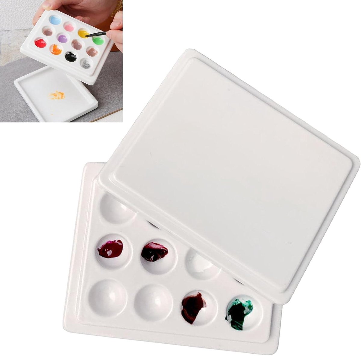 Stofdicht Aquarel Palet Wit Porselein 12 Wells - Nails Art en Schilderij Paletten