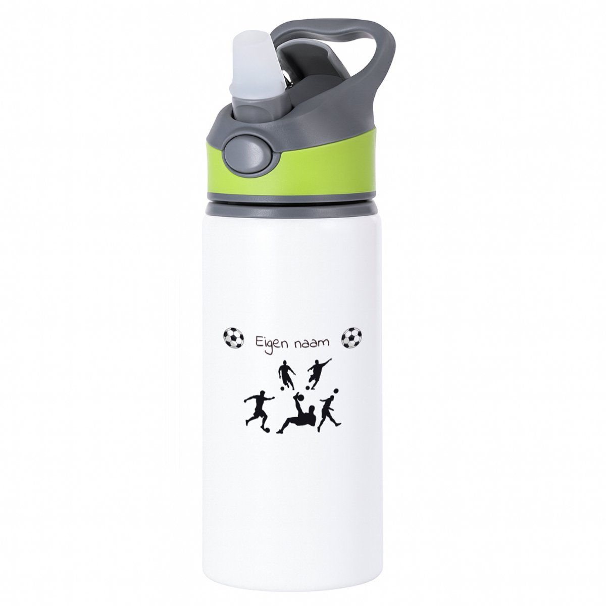 Hacebo® - Voetbal met eigen naam - waterfles met rietje groen - Voetbal - liefhebber - Cadeau - Verjaardag - Geschenk - Gepersonaliseerd - Jongens en meisjes - water fles - 650ML