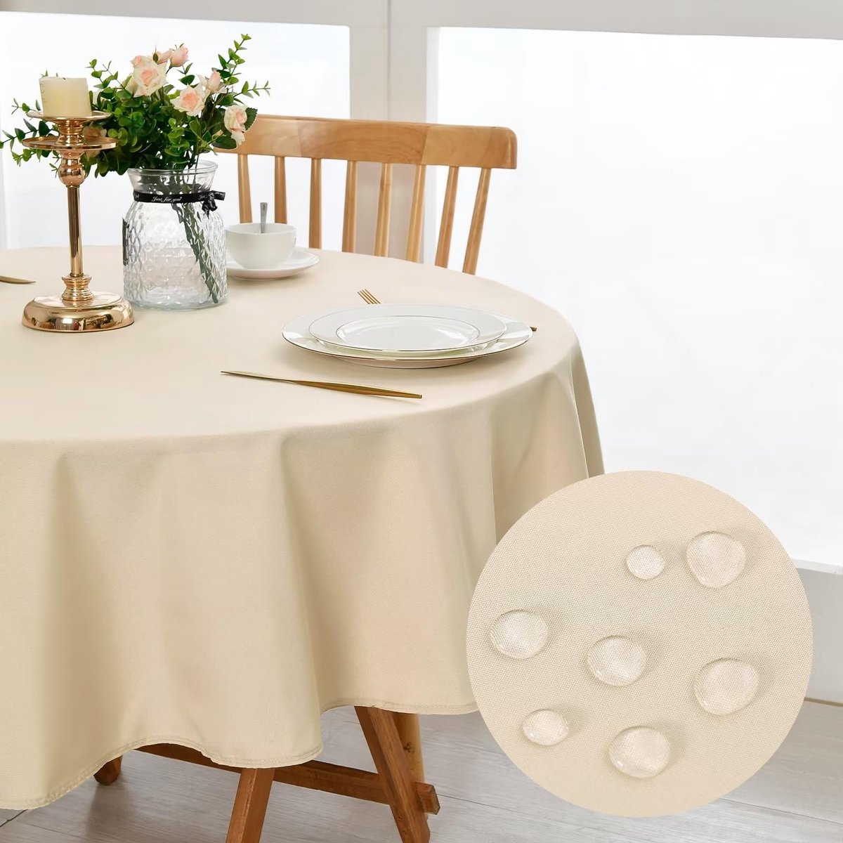 Rond Tafelkleed - Vlekbestendig & Waterdicht - Voor Binnen & Buiten - Beige Ø 150 cm