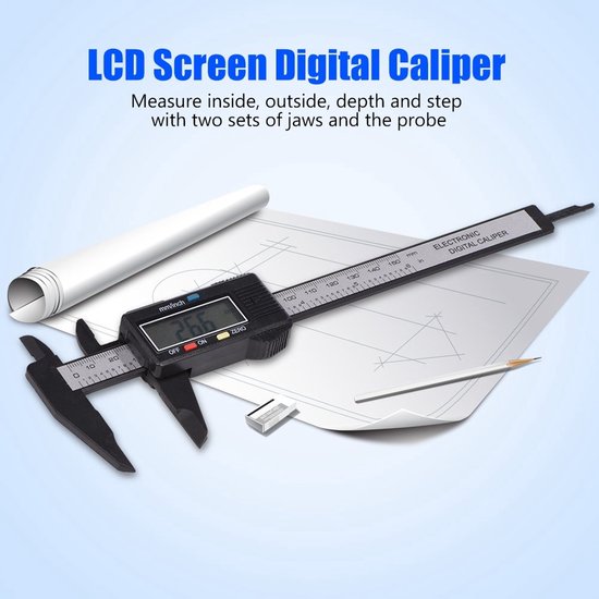 Digital Caliper 150 mm Caliper Electronic Digital LCD Display for Measuring Depth Steps, Outdoor Indoor Black — afbeelding 3