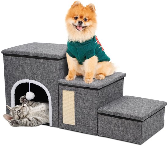 Foto: Upgrade xl hondentrapbed 90l 35b 43h cm opvouwbare hondentrap met bredere treden 3 treden voor hondenbank en bed groot appartement opbergruimte huisdiertrap voor katten oudere grote honden