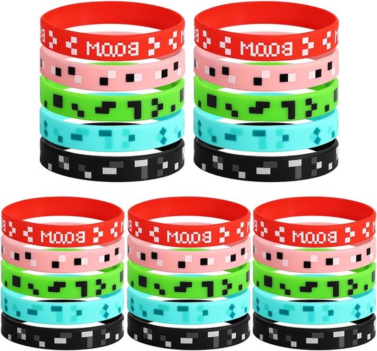 Foto: Allecto plus pixel siliconen armbanden in 5 stijlen voor game thema feestjes set van 25 leuk voor kinderen tieners en volwassenen