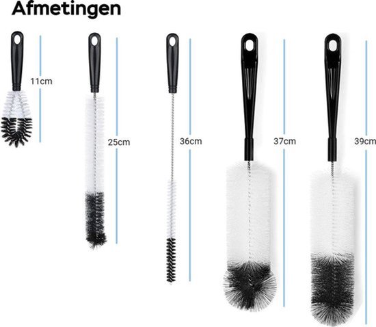 Flessenborstel - Flessenrager - Schoonmaakborstel - Flessenreiniger - 5 stuks - Kras - Geschikt voor alle oppervlakken - Flessenborstel Baby - Zwart — afbeelding 5