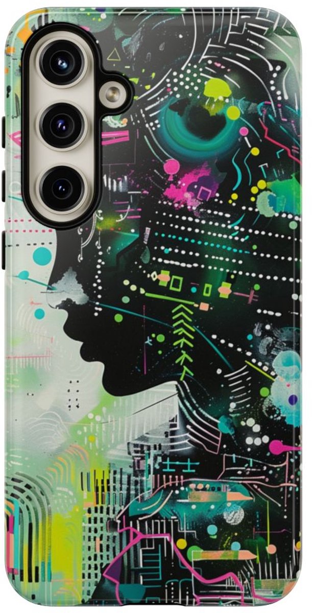Abstract Neon Geometrisch Profiel – Telefoonhoesje Geschikt voor Samsung Galaxy S24 Plus