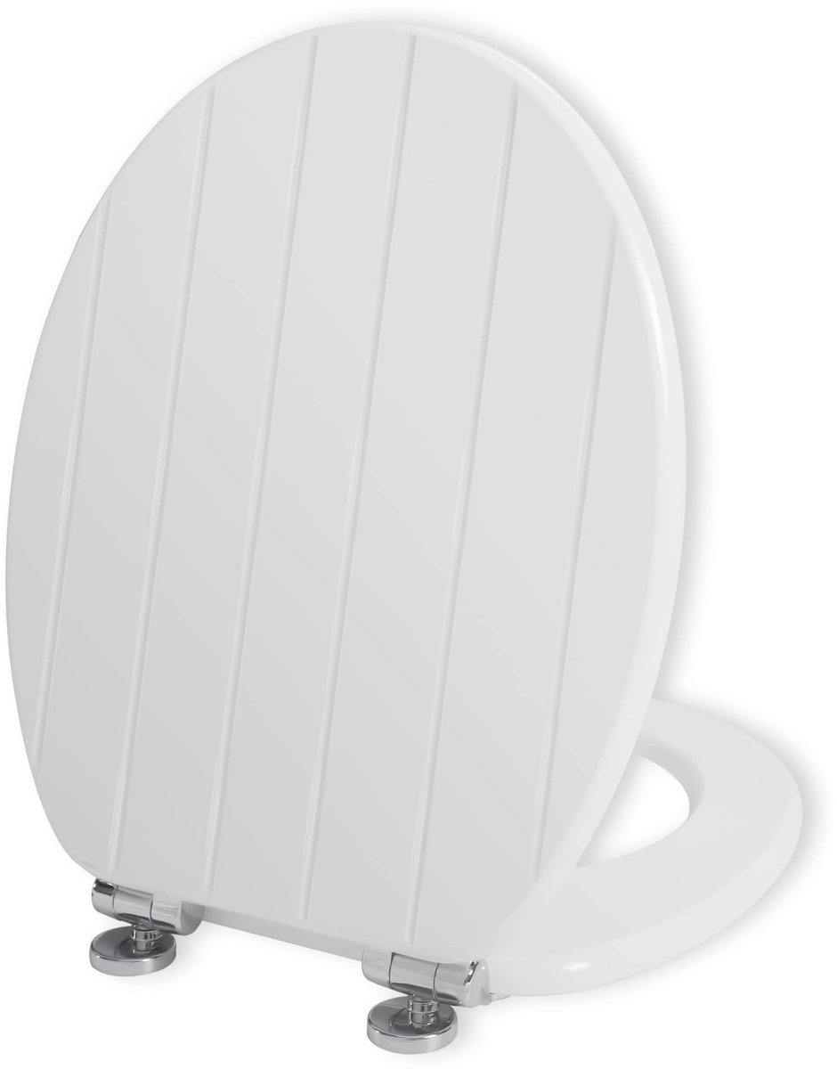 Natuurhouten Toiletzitting - Softclose & Quick-release Scharnieren - Antibacterieel - Wit Gestreept