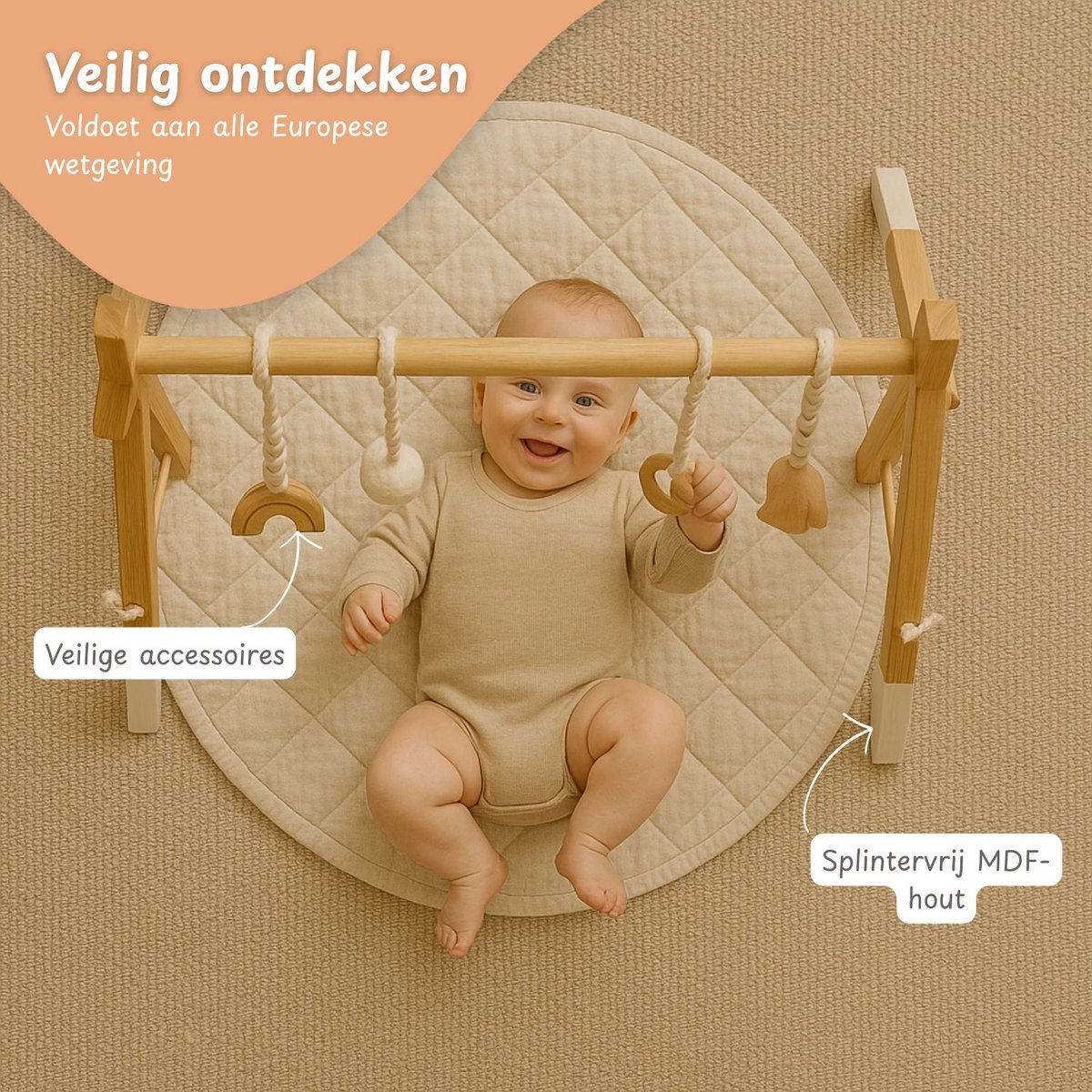 Maxx Kidz Houten Babygym - Stevige & Veilige Constructie van Hout - Speelgoed voor Baby van 6 maanden - Gym met 5 hangers — afbeelding 3