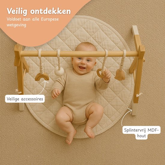Maxx Kidz Houten Babygym - Stevige & Veilige Constructie van Hout - Speelgoed voor Baby van 6 maanden - Gym met 5 hangers van Merkloos — afbeelding 2