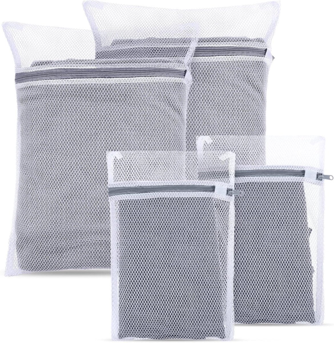Allecto plus - Set van 4 netstof waszakken met ritssluiting voor wasmachine - Ideaal voor ondergoed, beha's, sokken en babykleding - Inclusief waszakken van 30 x 20 cm en 40 x 30 cm