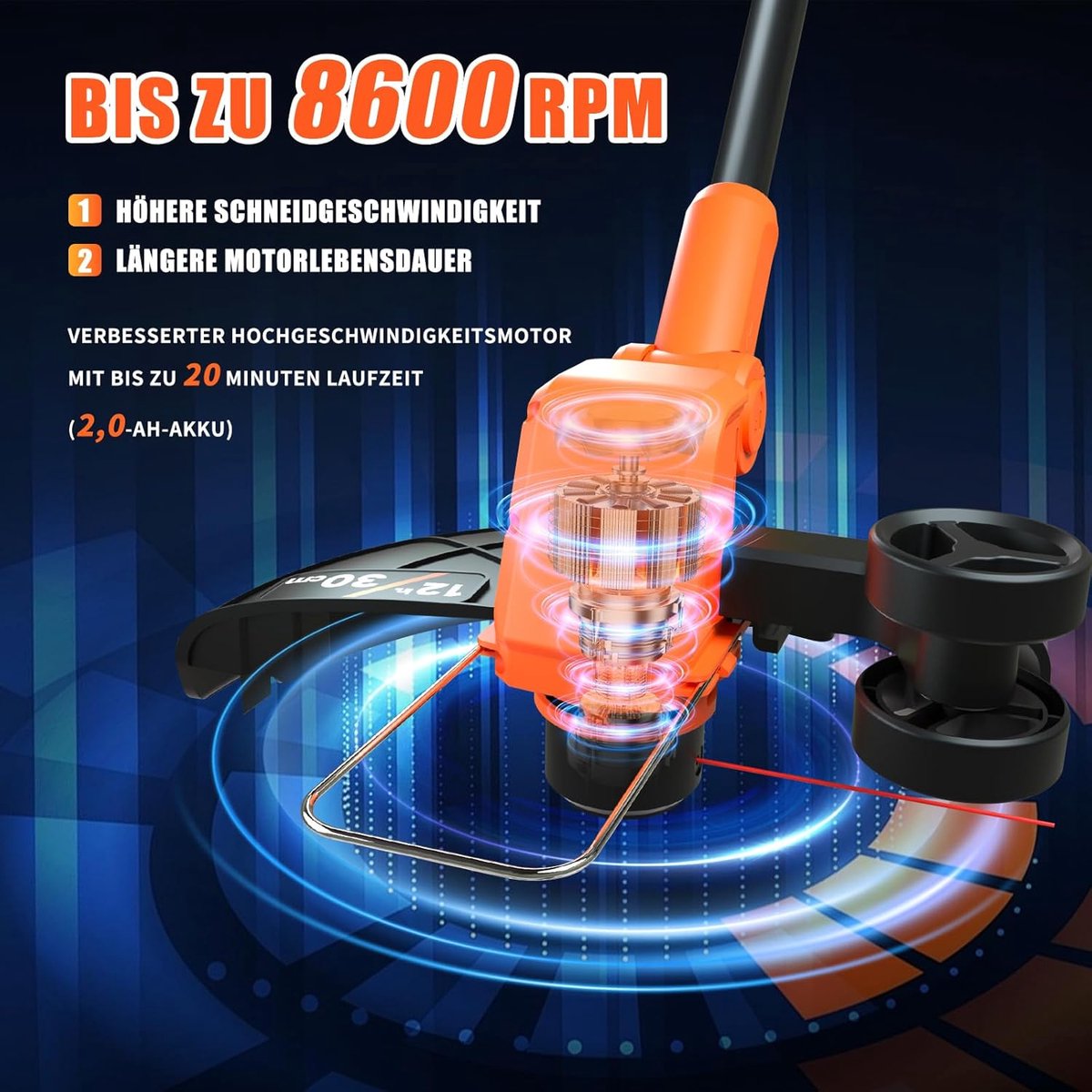Traumheim Accu Grastrimmer met 2x Accus en Oplader - 30 cm 2-in-1 Graskantensnijder|Bosmaaier - Automatische Draadaanvoer - Elektrisch Grasmaaier - 6 Draadspoelen. – foto 6