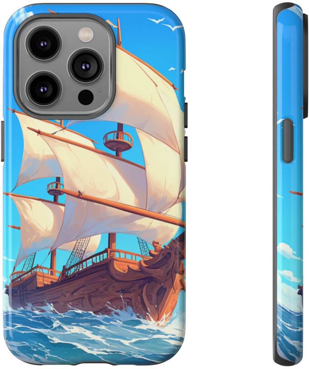 Zeilschip op Blauwe Oceaan – Telefoonhoesje Geschikt voor iPhone 14 Pro