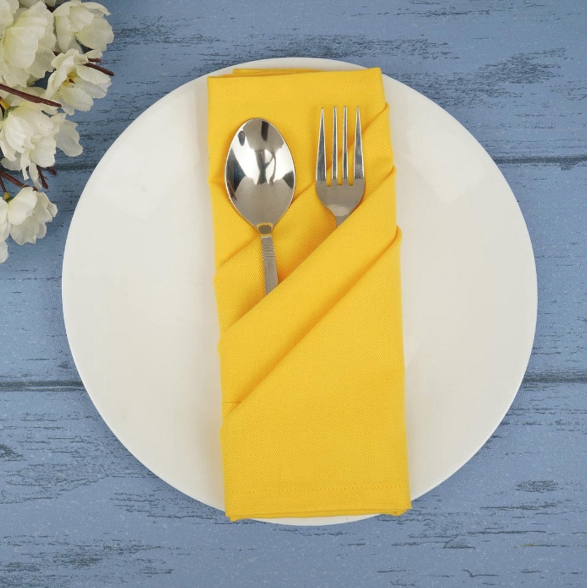 WNHB® Herbruikbare Stoffen Servetten Geel - Set van 12 - 45x45 cm Luxe Servetten voor Bruiloft Restaurant en Feestelijke Gelegenheden