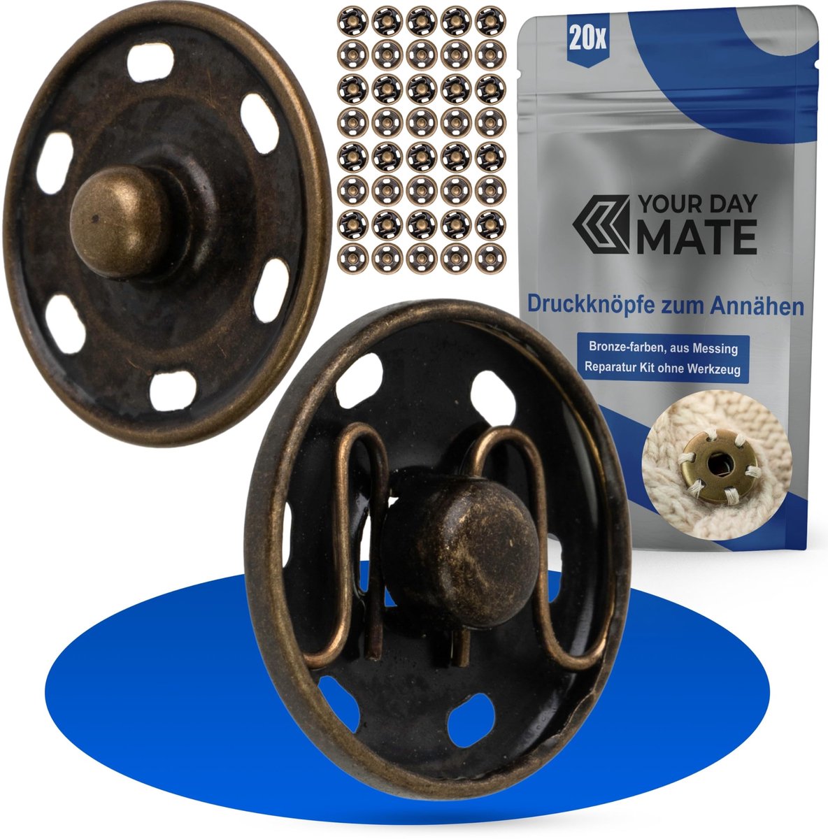 Drukknopen om aan te naaien, Ø 13 mm diameter, 20 paar brons, patches voor kleding en stoffen, roestvrij, metalen knopen, jersey snaps, knopen, doe-het-zelf naaitoebehoren, buttons, drukknoppen naai-reparatie