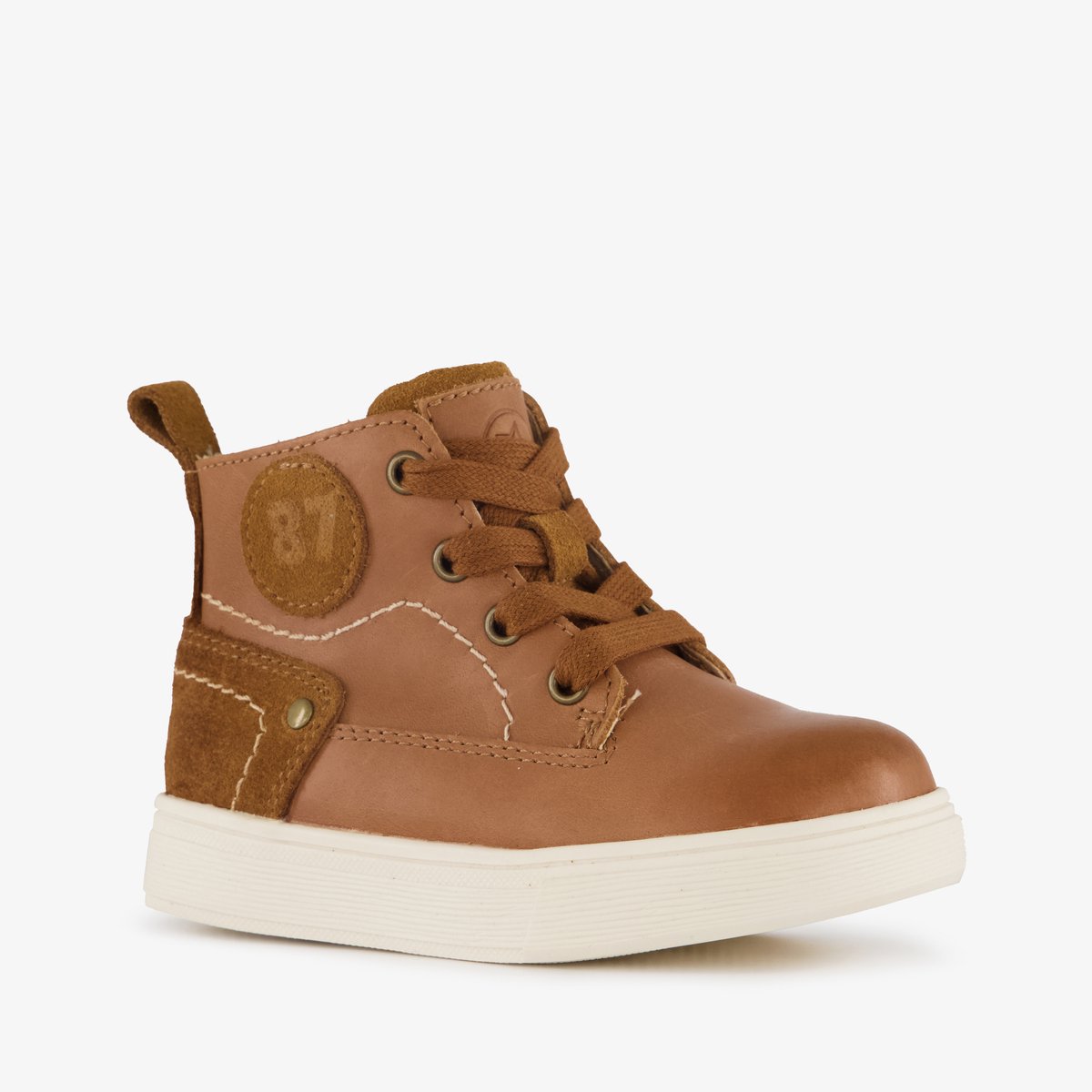 Stap leren jongens veterboots cognac bruin - Maat 25