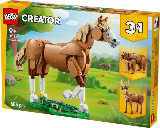 LEGO Creator 3-en-1 Magnifique cheval, ensemble de construction animalière - 31166