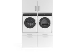 Wasophoogte® Wasmachine Kast Brugge - Wasmachine verhoger - Wasmachine ombouw - 700(D)*1330(B)*2110(H) mm - Wit