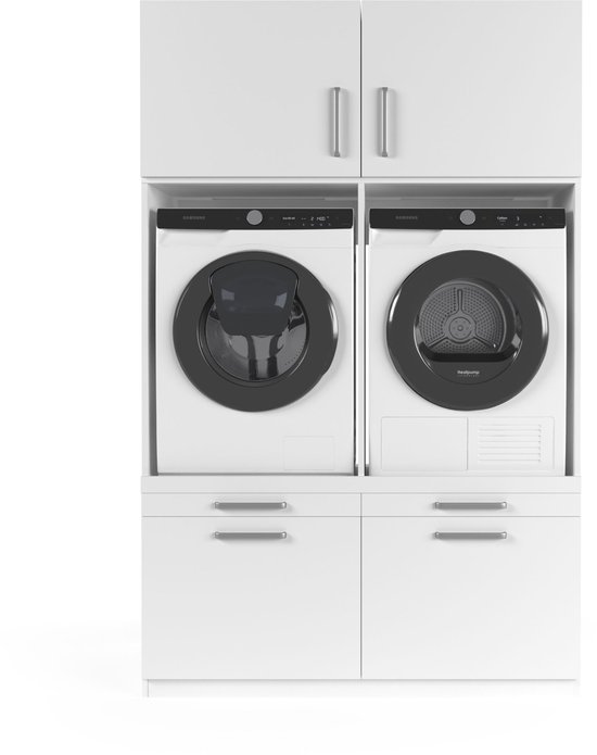 Wasophoogte® Wasmachine Kast Brugge - Wasmachine verhoger - Wasmachine ombouw - 700(D)*1330(B)*2110(H) mm - Wit