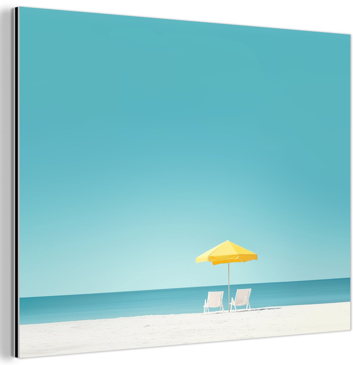 Aluminium schilderij 40x30 cm - Wanddecoratie metaal - Strand - Blauwe lucht - Geel - Para
