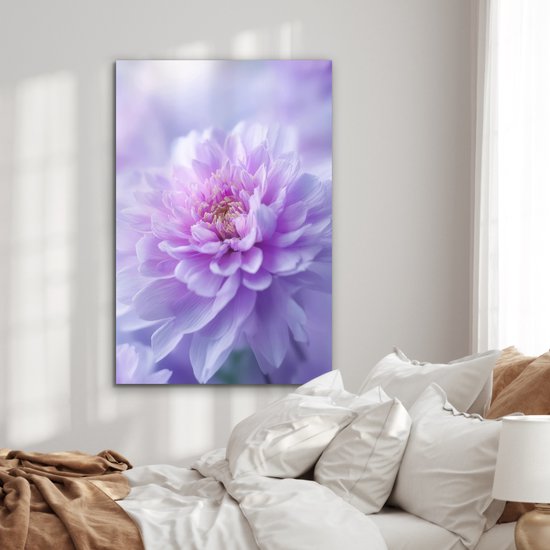 Aluminium schilderij 80x120 cm - Wanddecoratie metaal - Paars - Dahlia - Dromerig - Metalen muurdecoratie woonkamer - Decoratie industrieel - Foto op dibond - Industriële accessoires slaapkamer