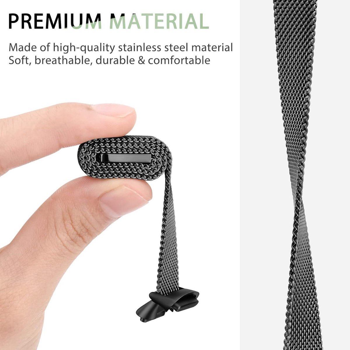 JGS Premium - Armband roestvrij staal magnetisch mesh voor Fitbit Luxe - zwart - reservebandjes - fitnesstracker thumbnail 4
