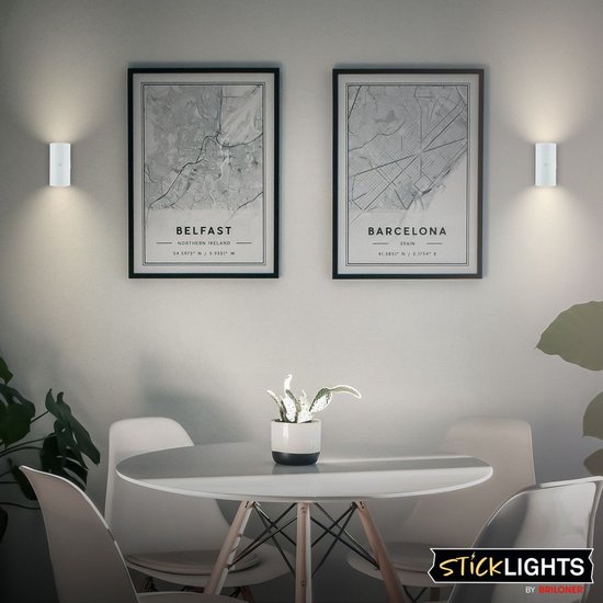 BRILONER Sticklights Wandlamp zonder stroom en boren met accu, touchscreen, dimbaar, warmwit licht, draadloos, 6 x 3 x 50 cm, wit