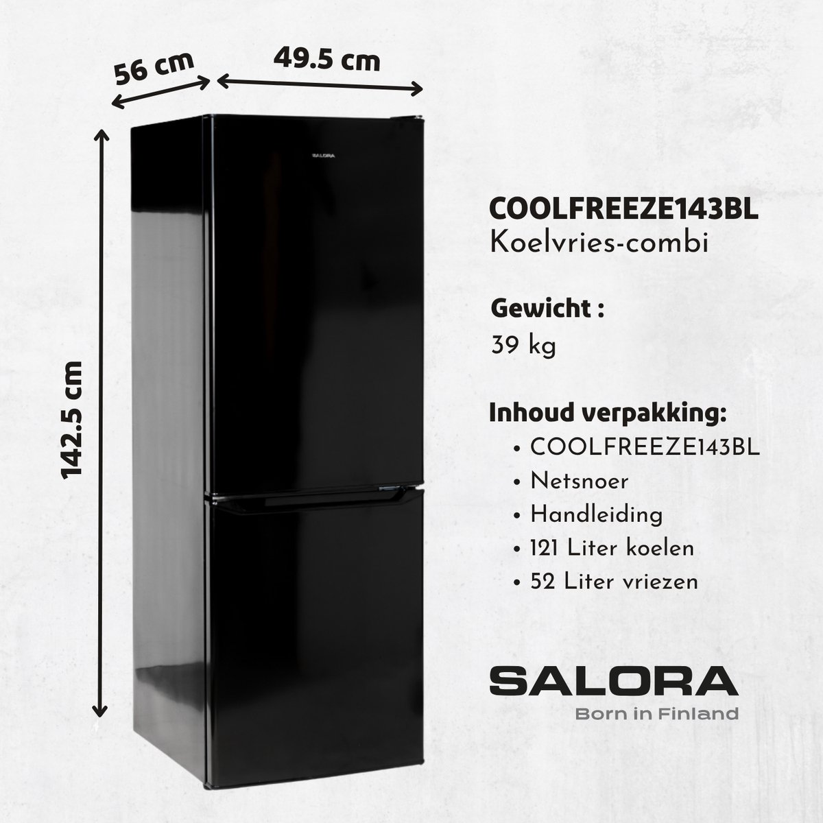 Salora COOLFREEZE143BL - Koelvriescombinatie - Koelkast - Vrijstaand - Zwart - Koelkasten vrijstaand – foto 3