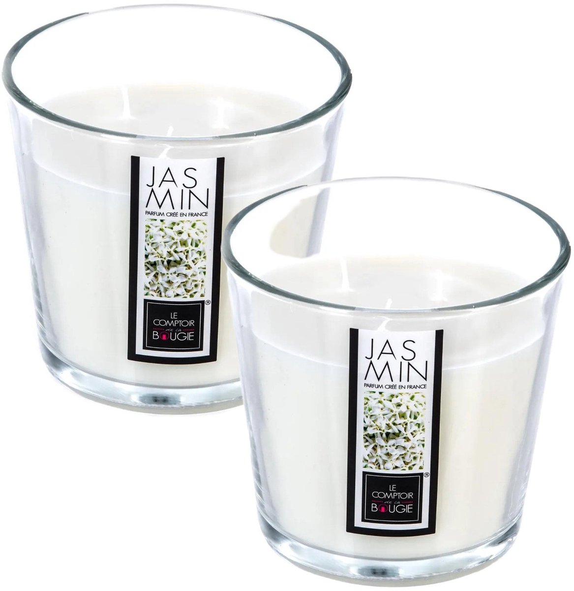 Atmosphera geurkaars - 2x - jasmijn geur - 40 branduren - wit - in glas - aroma/geurkaars