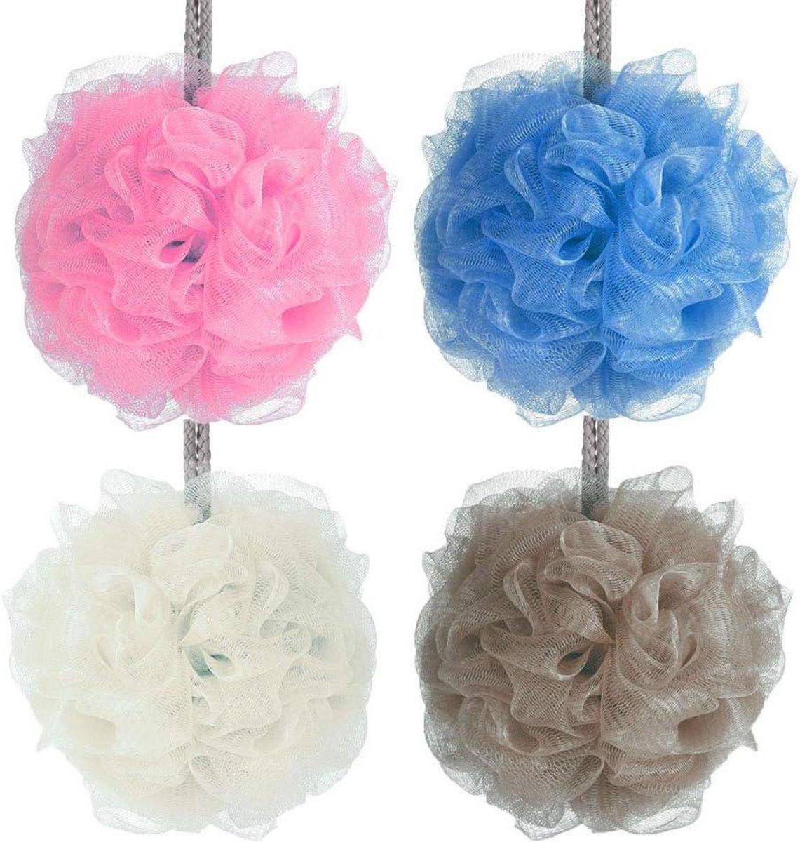 JGS Premium - Mesh Bad Douche Bal Lichaamsborstel Set - Zachte lichaamsscrub voor Douche of Bad - 4 stuks (diverse kleuren)