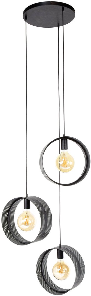 Hanglamp Industrieel Zwart 3L - Hanglamp Landelijk voor Woonkamer / Eetkamer & Slaapkamer - Hanglampen - Plafondlamp Industrieel Modern & Landelijk - Plafond Lamp Vintage Zwart
