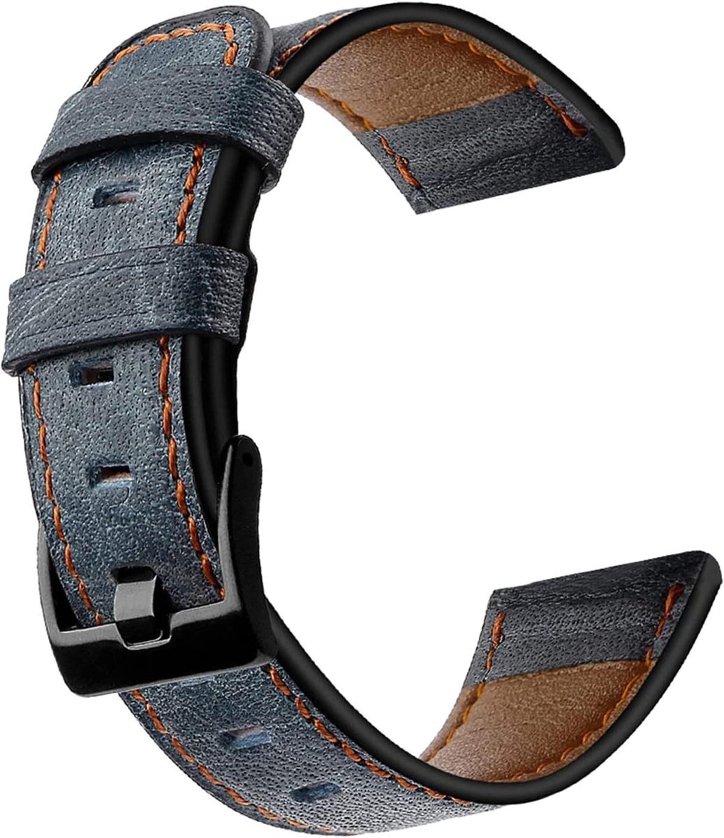 JGS Premium - 20mm leren armband voor smartwatches - Blauw, premium lederen retro armband voor dames en heren - Compatibel met Samsung Galaxy Watch 4/Watch 4 Classic/Active 2/Watch 3 41 mm en Amazfit GTS 3/GTS 2e/GTS 2 Mini/Bip U Pro.