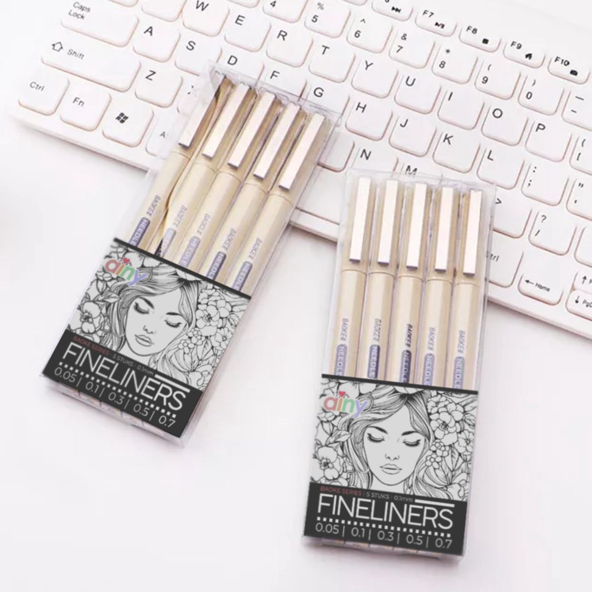 Ainy - Micro Fineliners Vijf watervast - set van 5 zwart fineliner | fine liner kawaii manga / anime tekenen op schetsboek | bullet journal | handlettering | Pigment liner penselen | calligraphy pennen — afbeelding 5