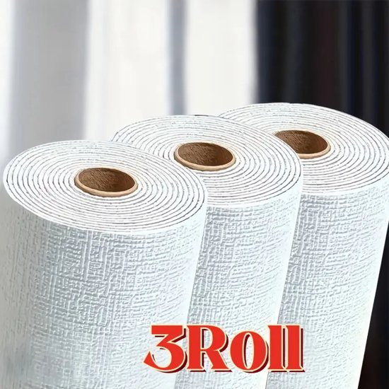 Lot de 3 rouleaux de Papier peint isolant - Papier peint autocollant - Home & Marker - Papier peint autocollant épais - 50 x 280 cm - Pour salon et chambre - Papier peint vinyle - Imperméable - Blanc