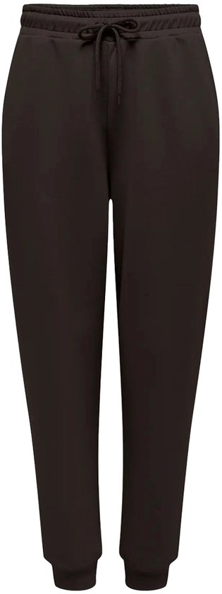 Een effen donkerbruine joggingbroek met trekkoord.