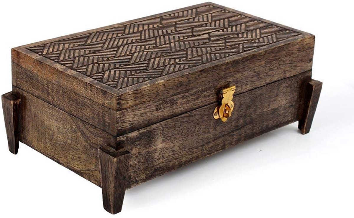 Ibenzoa® Handgemaakte houten sieradendoos met vintage charme voor opslag en organisatie van schatten