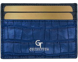 GT Collection - Glimmende kaarthouder met krokoprint voor heren - Blauw echt leer - Een waar symbool van verfijnde luxe - Handgemaakt in Europa van eersteklas kalfsleder - Afmeting: 10 cm x 7 cm x 0,3 cm