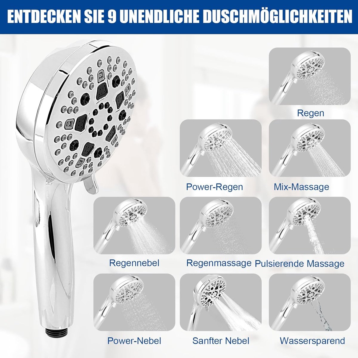 Pomme De Douche Avec Filtre à Billes En Pierre, Pommeau De Douche Filtré Haute Pression, 3 Modes
