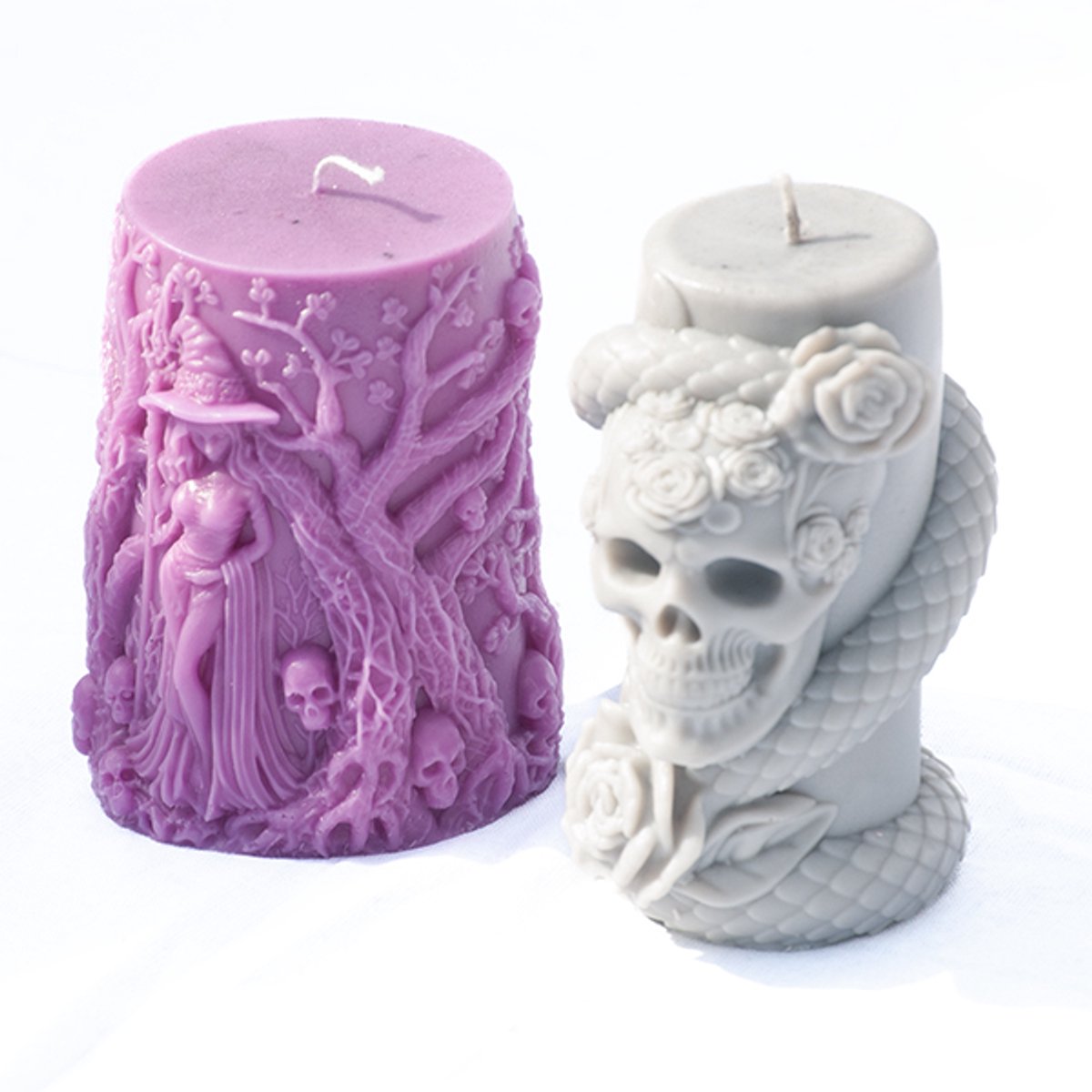 Set Handgemaakte Geurkaarsen – Mystieke Heks & Gothic Schedel – Magnolia & Autumn Spice – Duurzame Decoratiekaarsen van Ecologische Wax