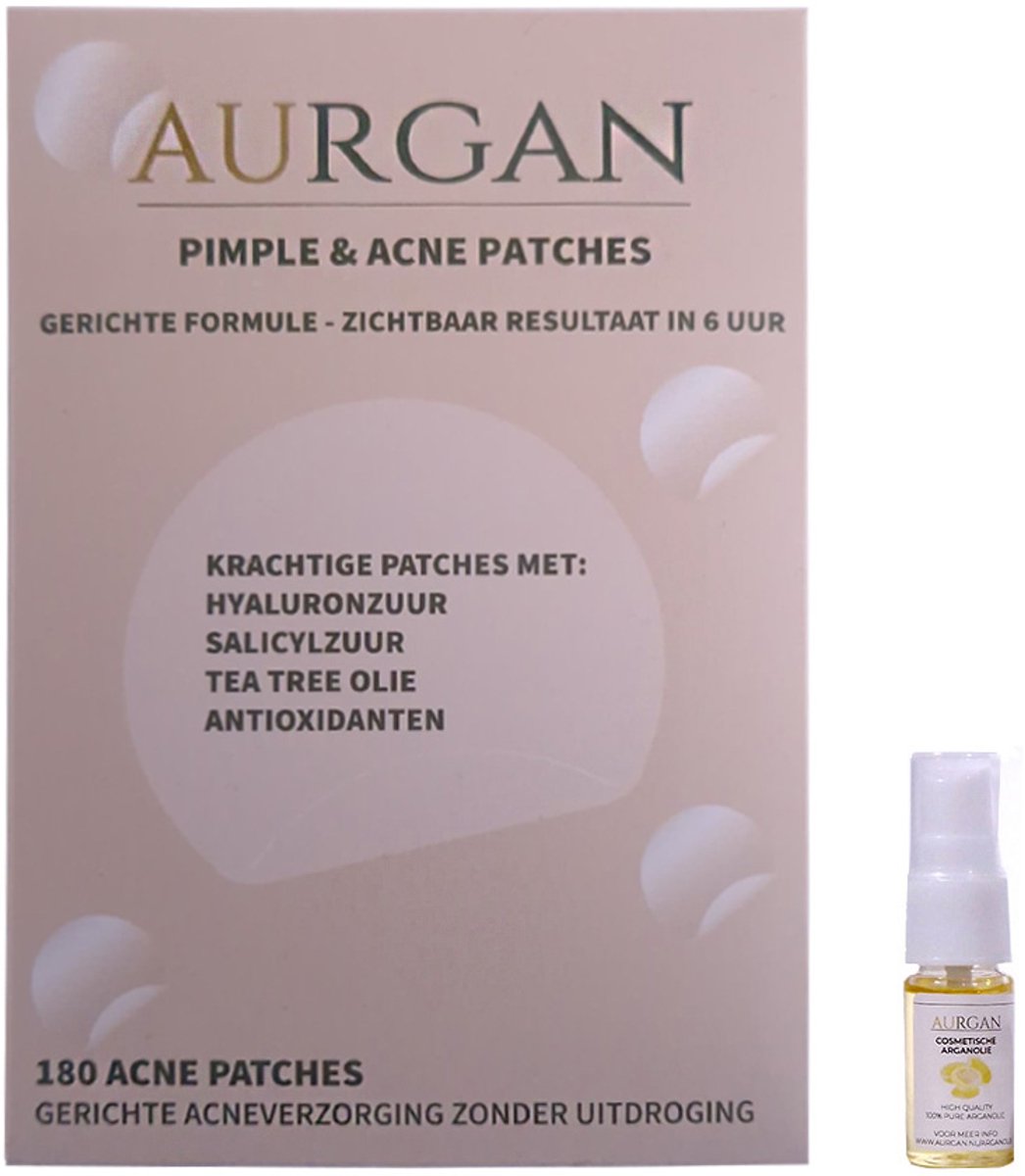 Aurgan Pimple & Acne Hydrocolloid Patches - 180 stuks - transparante patches tegen puisten - Met salicylzuur & Tea Tree Oil - inclusief 10ml arganolie voor naverzorging - Acne patch Absorbeert puistjes