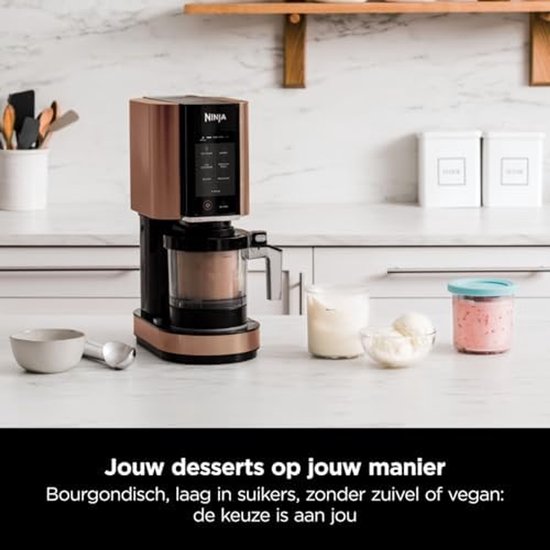 Ijsmachine - Ijsmaker - Sorbet Maker - Smoothie Bowl Maker - Milkshake Machine - 7 Programma’s - 1.4L Ijsbereider - Inclusief 3 Trays - Automatische Ijsmachine - Tuya Compatibel - Zwart Koper - Dessert Maker - Gelato Maker van Merkloos — afbeelding 4
